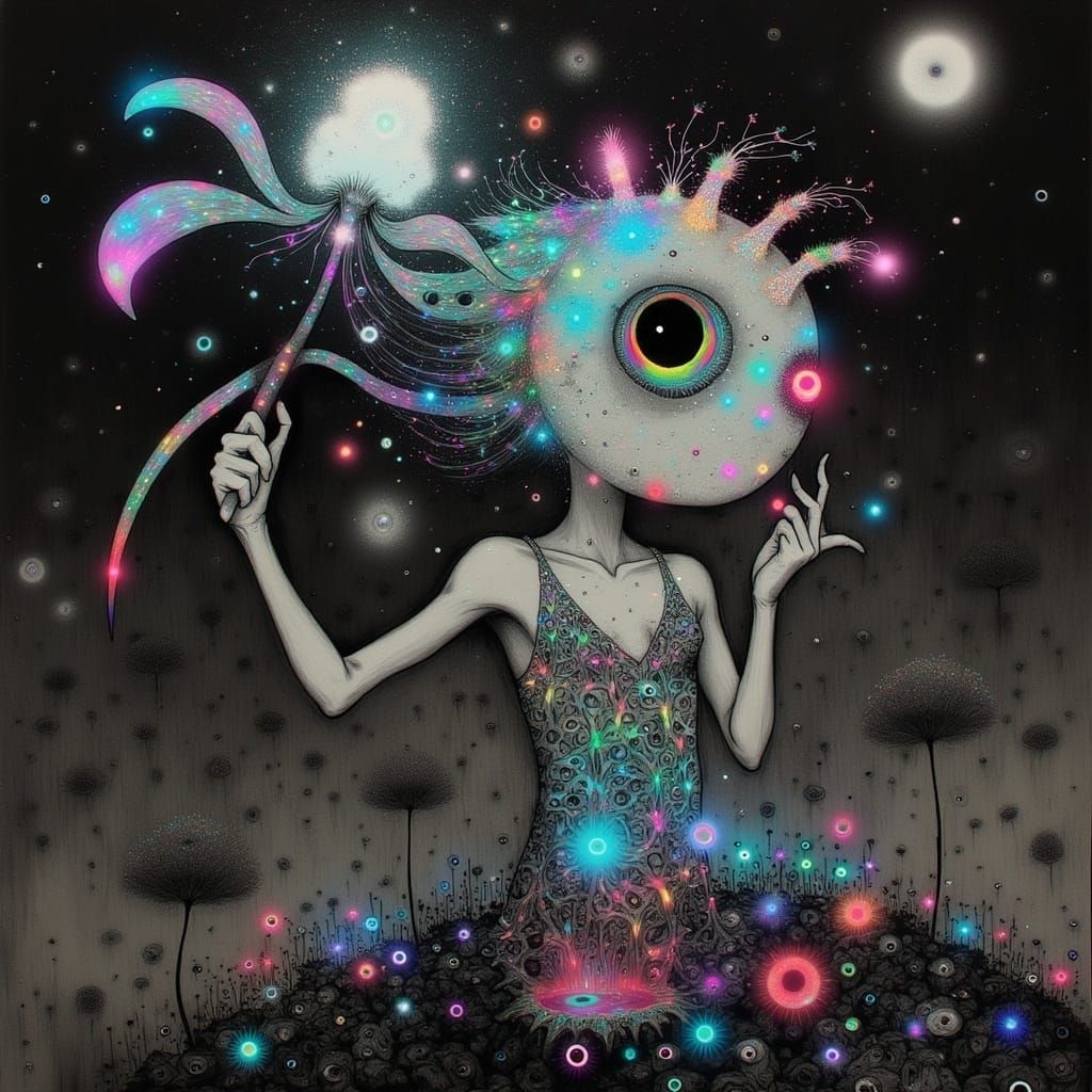 Ethereal Bioluminescent Creatures in a Surrealist Landscape