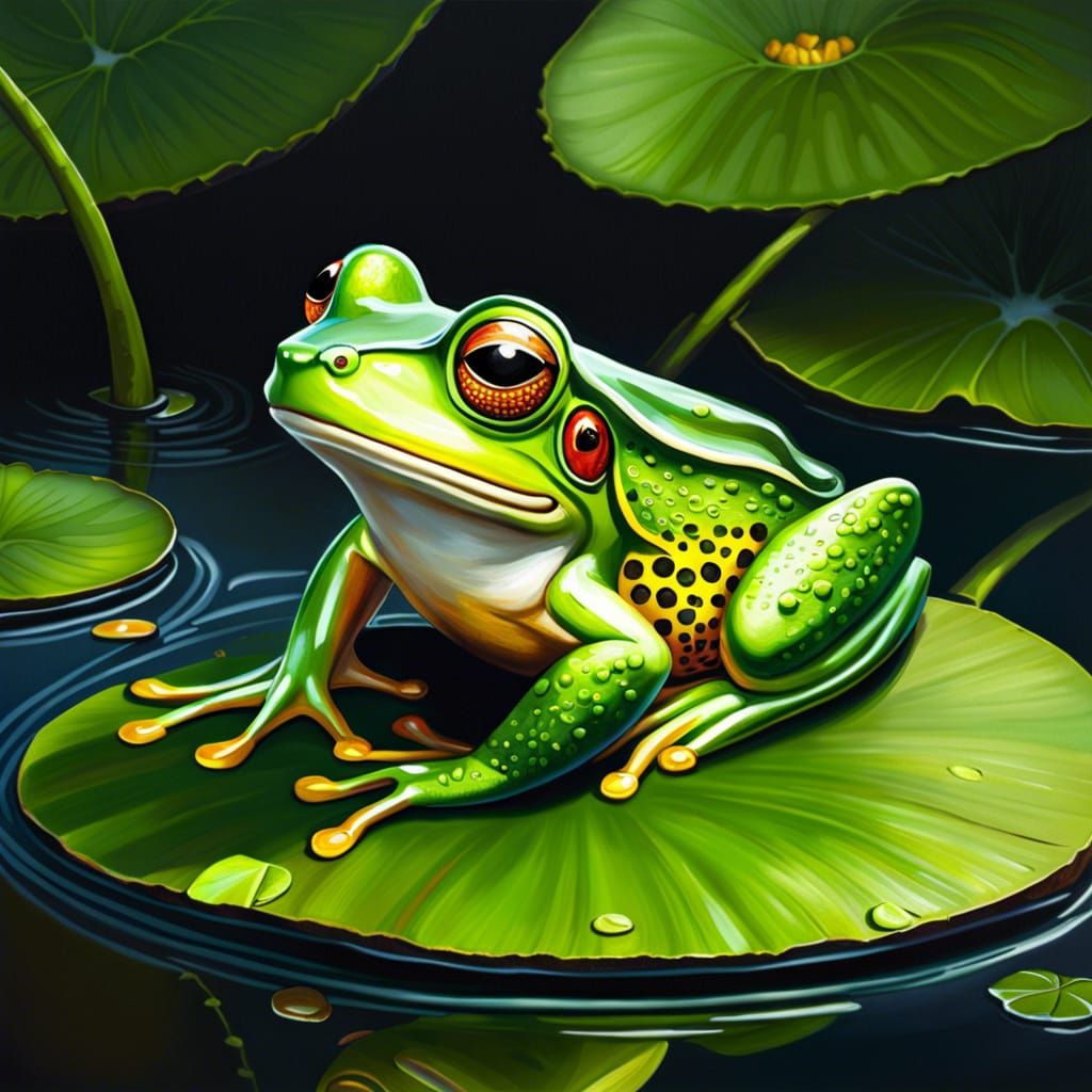Glass Frog on Lily Pad as Impasto Oil Painting
