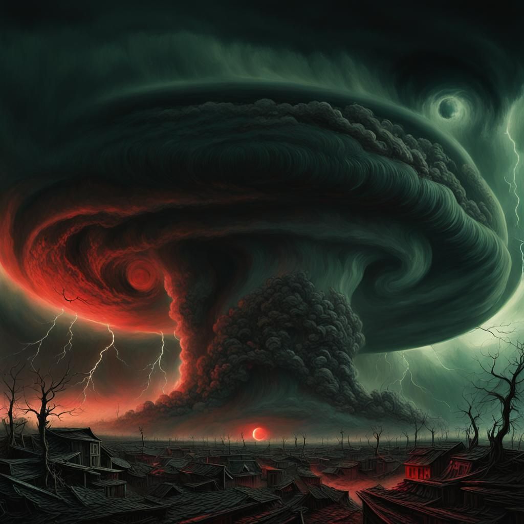 Black Moon Over Hellish Tornado, Dark Fantasy Art