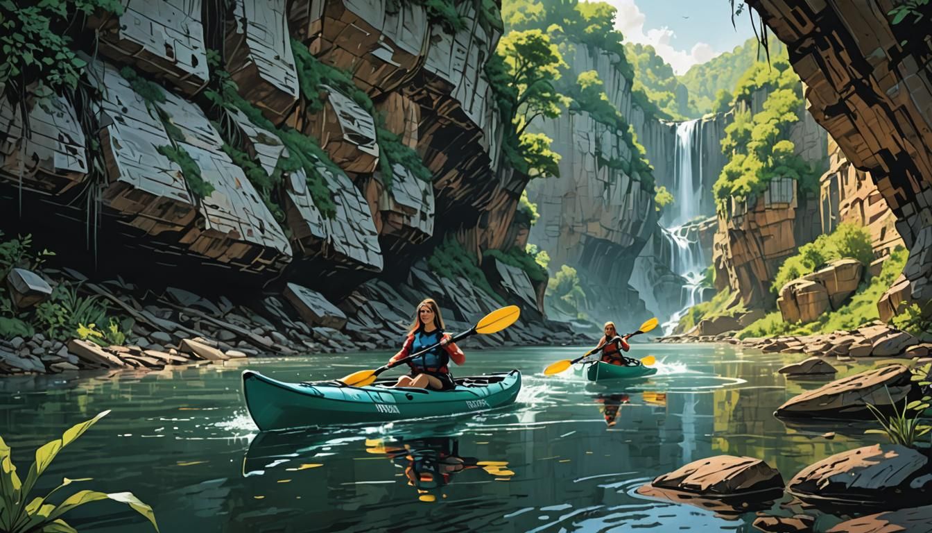 Kayaking Adventure on the Black River: Comic Book Art