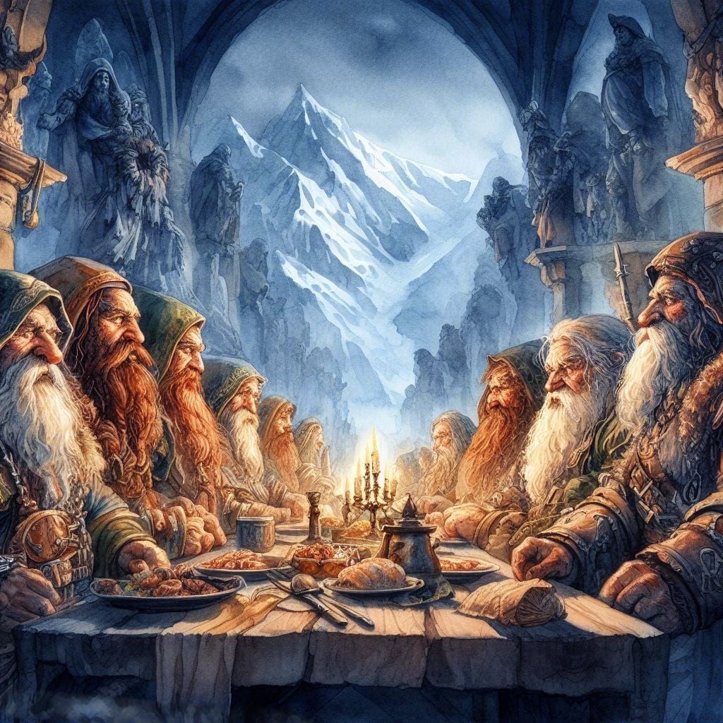 Dwarven Warriors Feast: Watercolor Fantasy Portrait