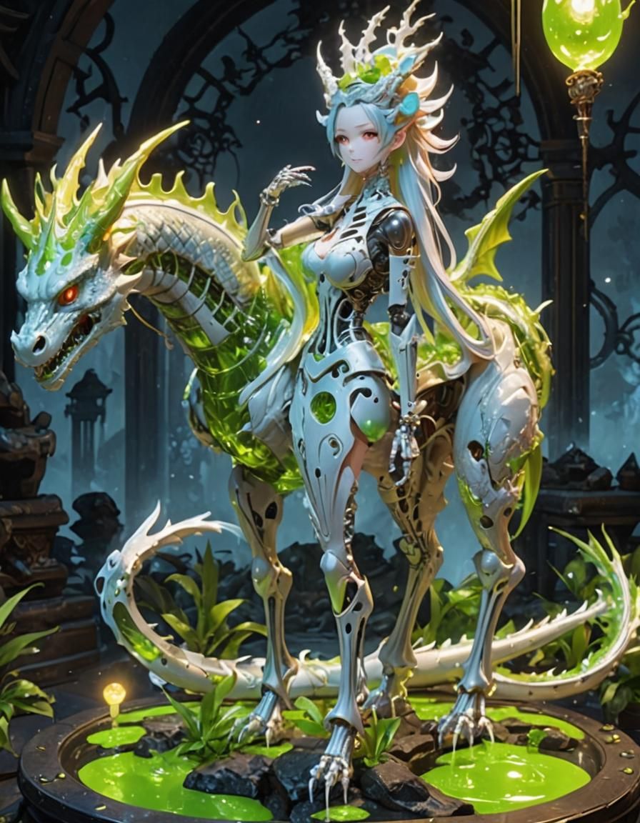 Rainbow Slime Dragon Girl with Metal Skeleton