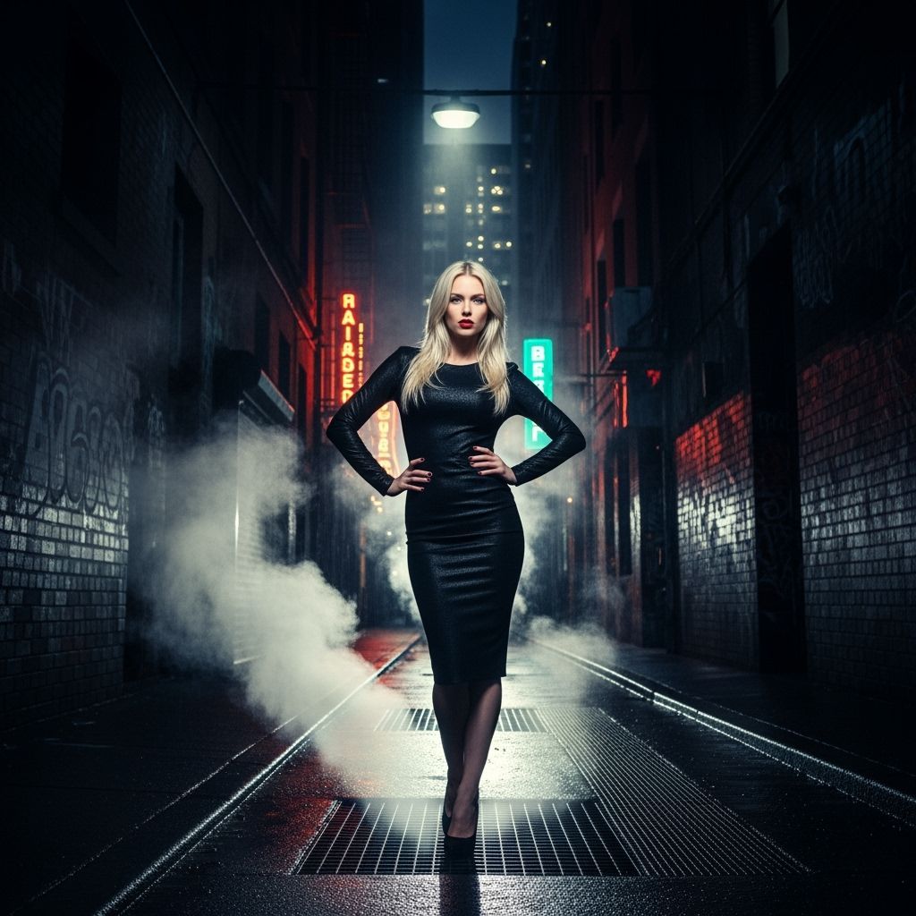 Mysterious Blonde in Alleyway: Cinematic Art