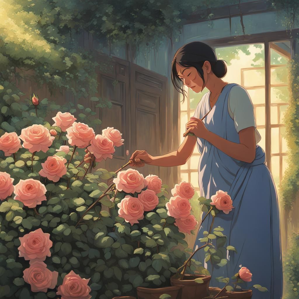 Indian Women in Rose Garden: Studio Ghibli Anime