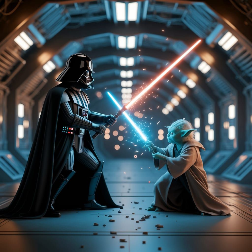 Darth Vader and Yoda Duel on the Death Star