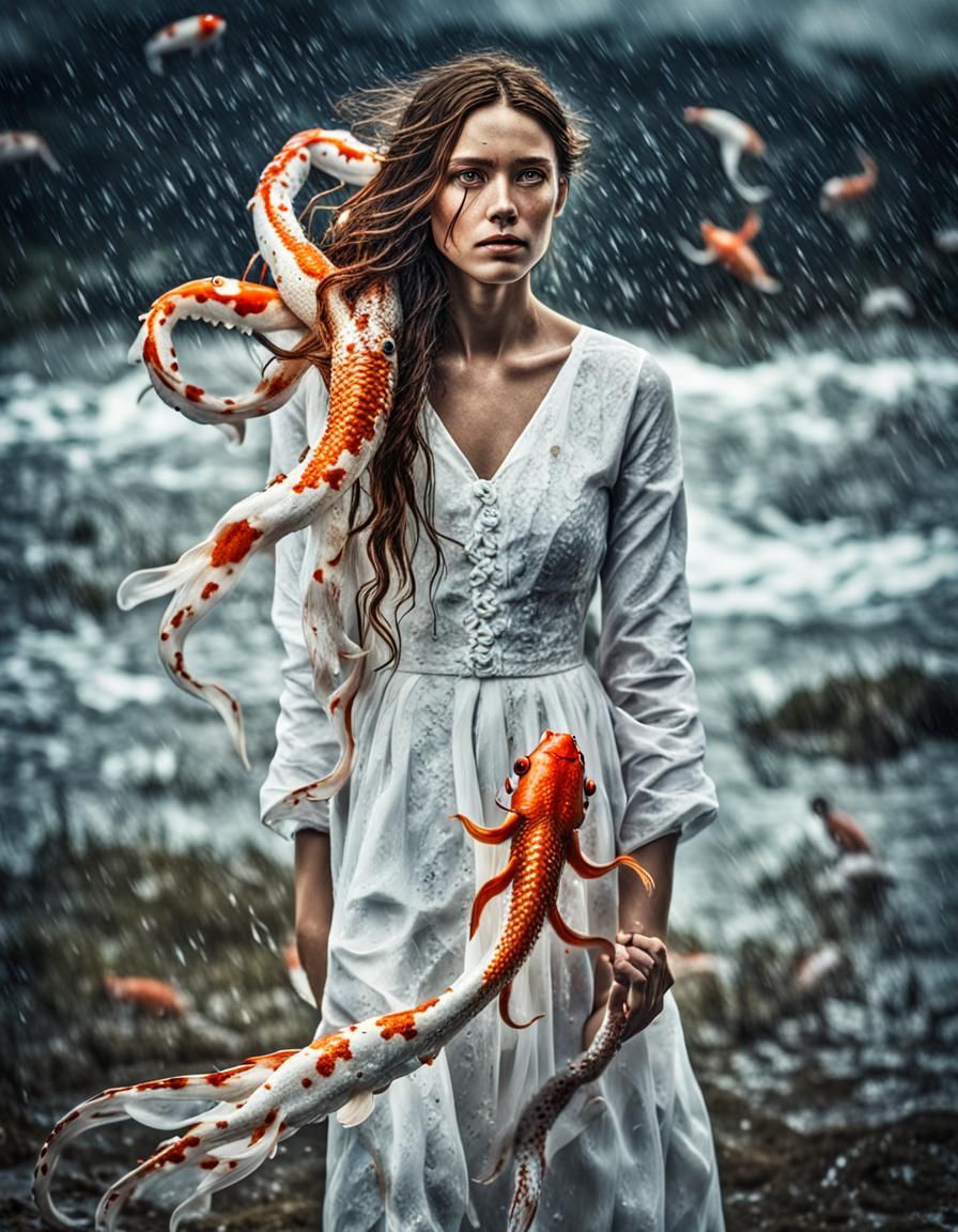 Woman's Koi Fish Dress on Glittery Beach