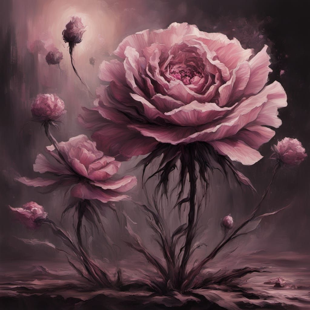 Surreal Cyberpunk Rose Painting in Sepia Tones