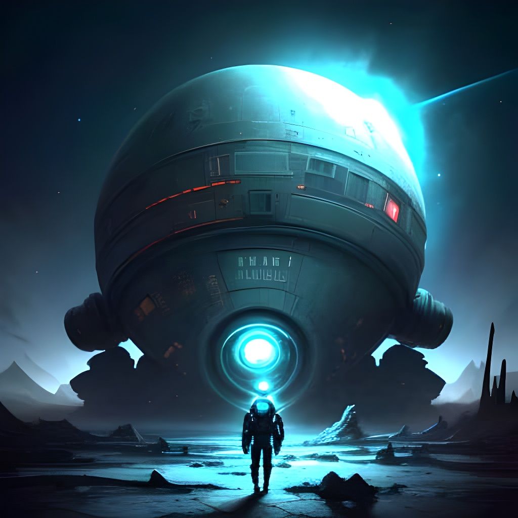 Astronaut Among Ancient Alien Ruins: Retro Sci-Fi Dark Fanta...