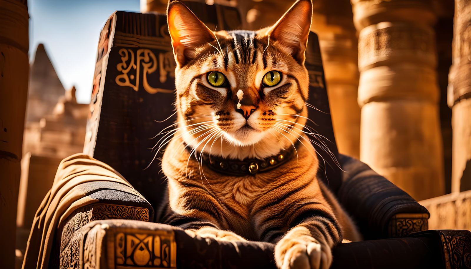 Pharaoh on Throne with Cat in Luxor