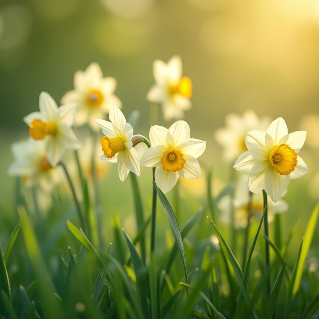 Vibrant Impressionist Daffodils in a Sunny Meadow