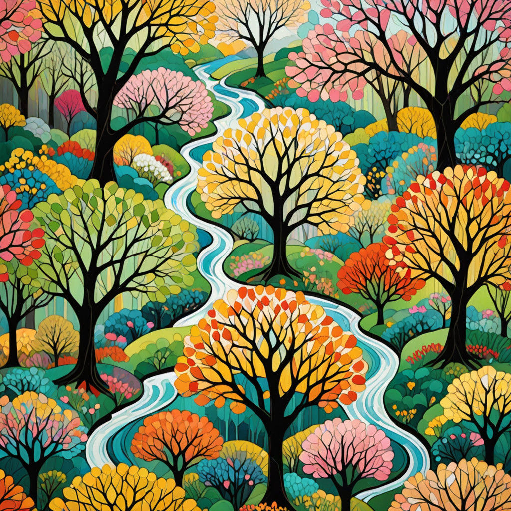 Surreal Spring Garden Blooms with Gemstone Geometry in Vibra...