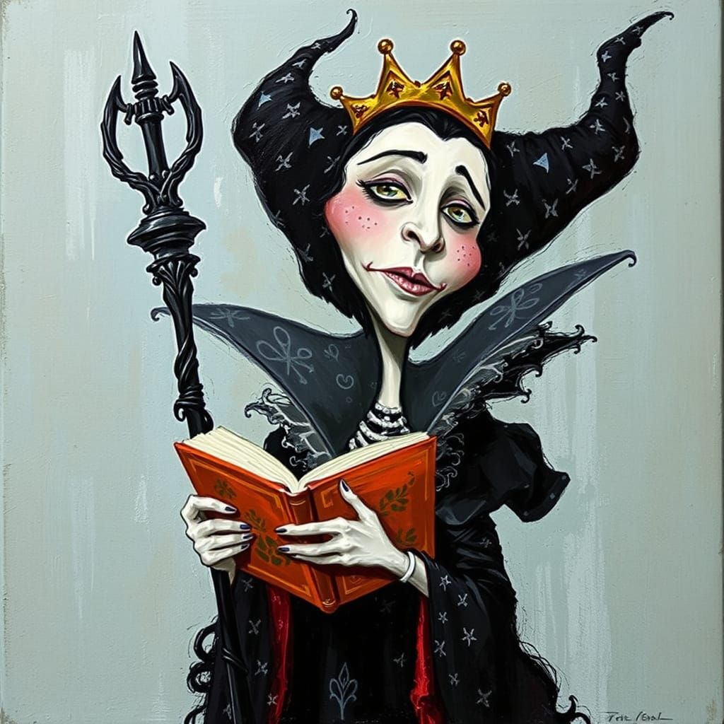 Whimsical Fantasy Queen in Textured Oil Illustration