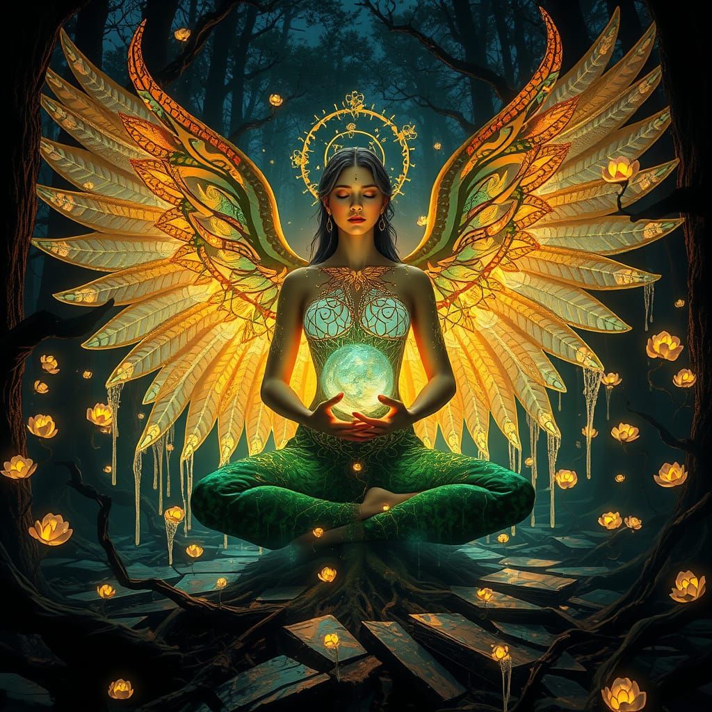 Surreal Painting of Swan Women in Dripping Paint Style