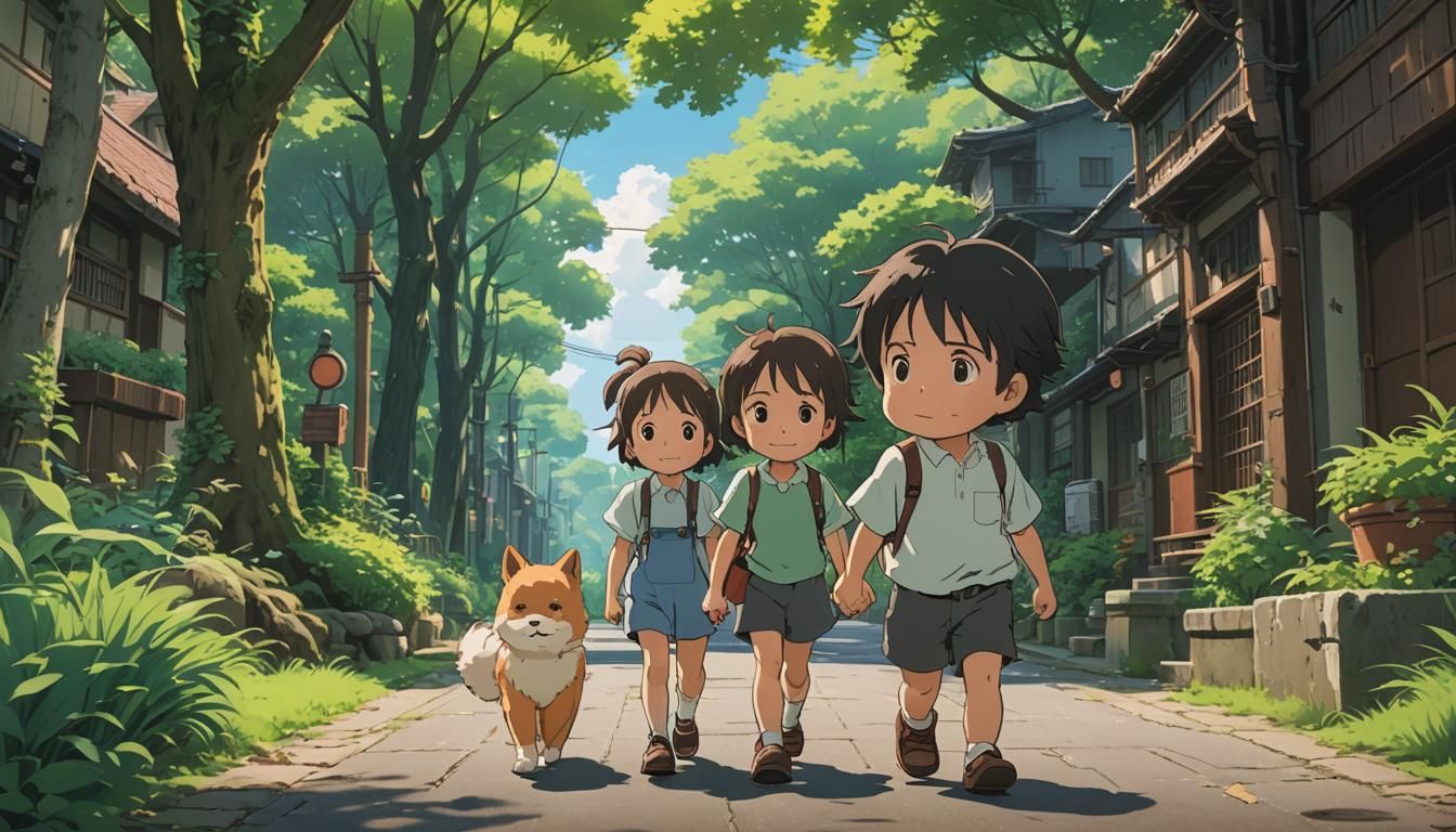 Chibi Girl's Walk: Ghibli-Inspired Anime Art