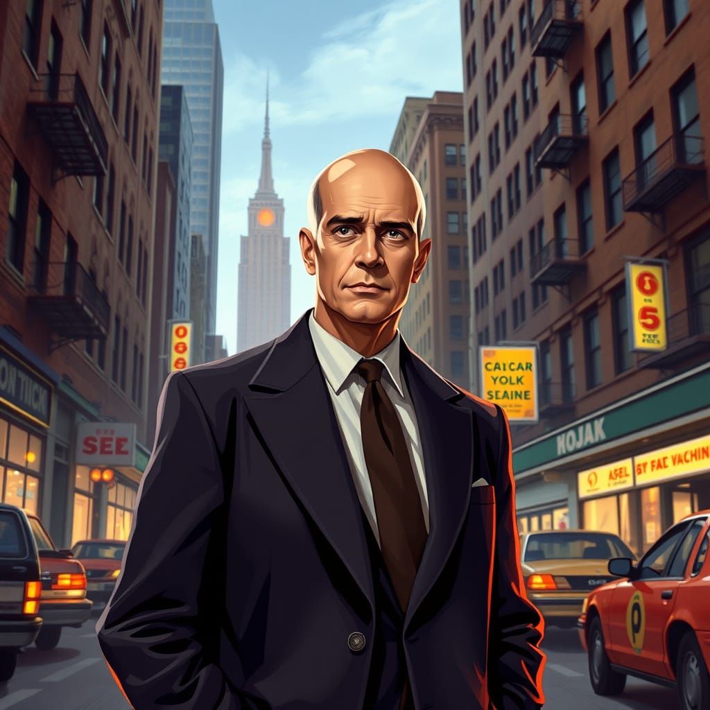 Kojak Detective in 1970s New York Streetscape