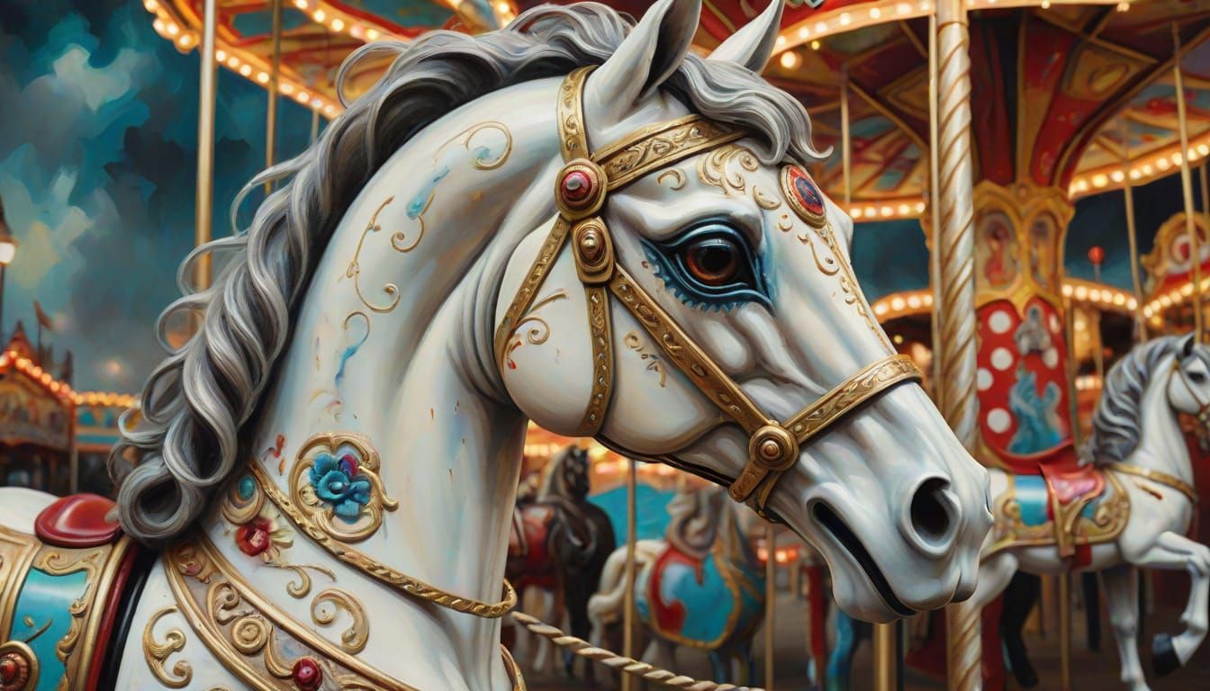 Surreal Horror Carnival Horse in Abstract Expressionism Styl...