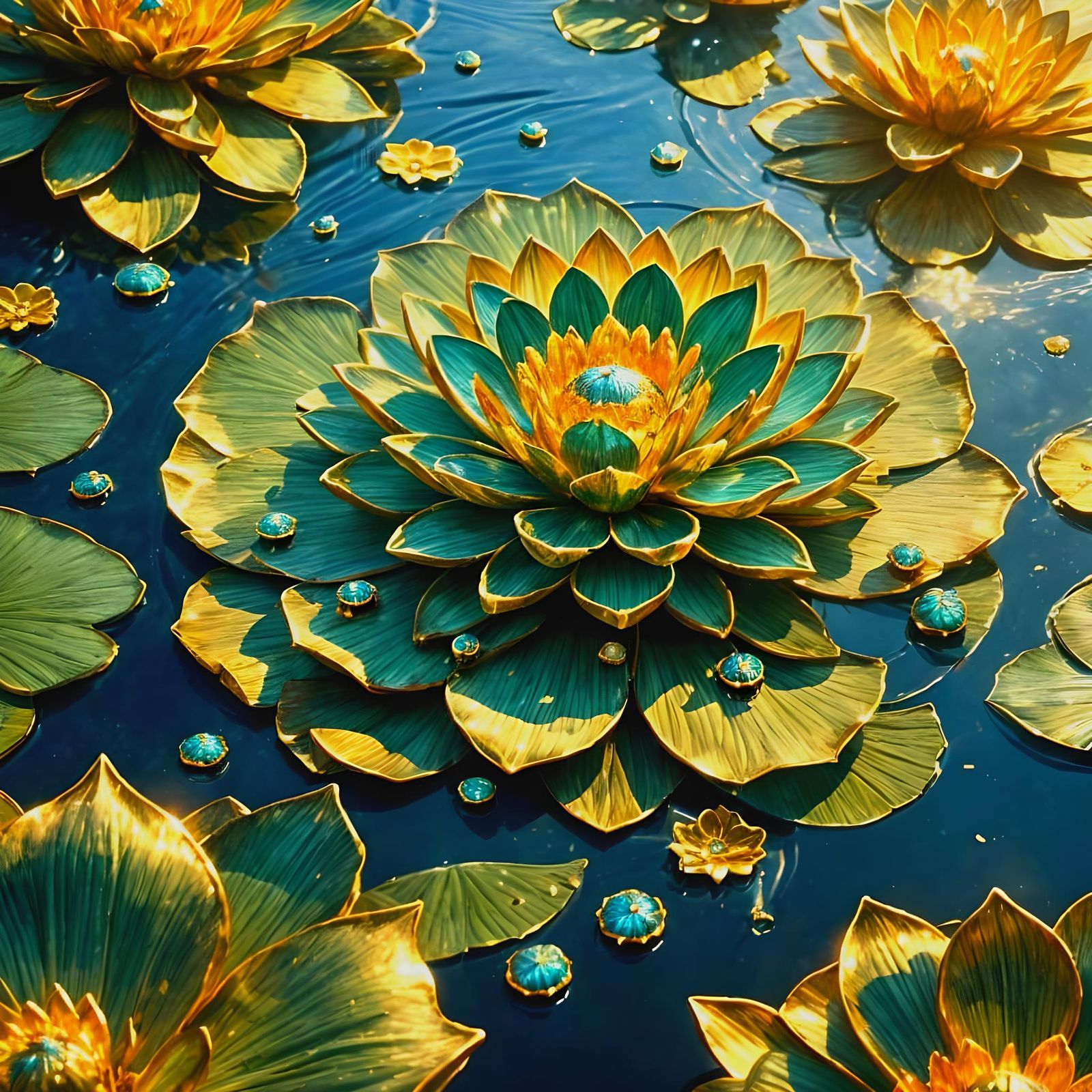 Golden Lotus Jewelry in Nile River: Fantasy Art