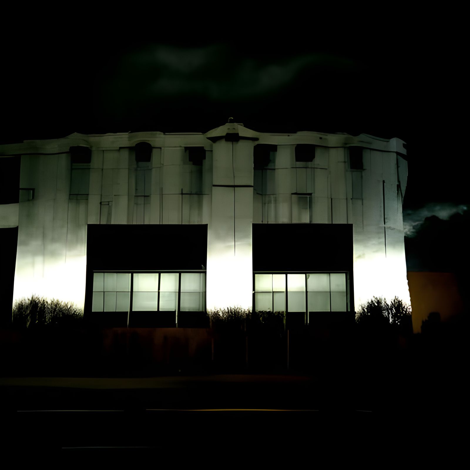 Ominous Building Lit by a Single Light