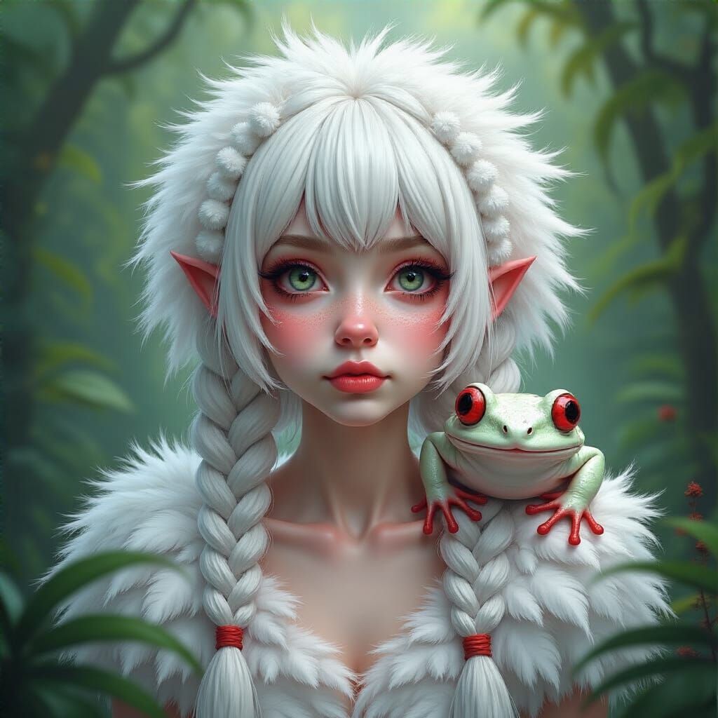 Surreal Jungle Woman with White Frog