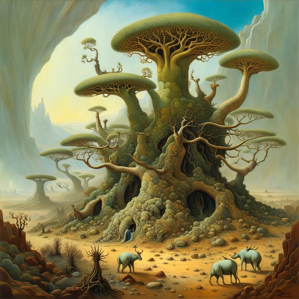 Surreal Baobab Hybrid in Maximalist Style