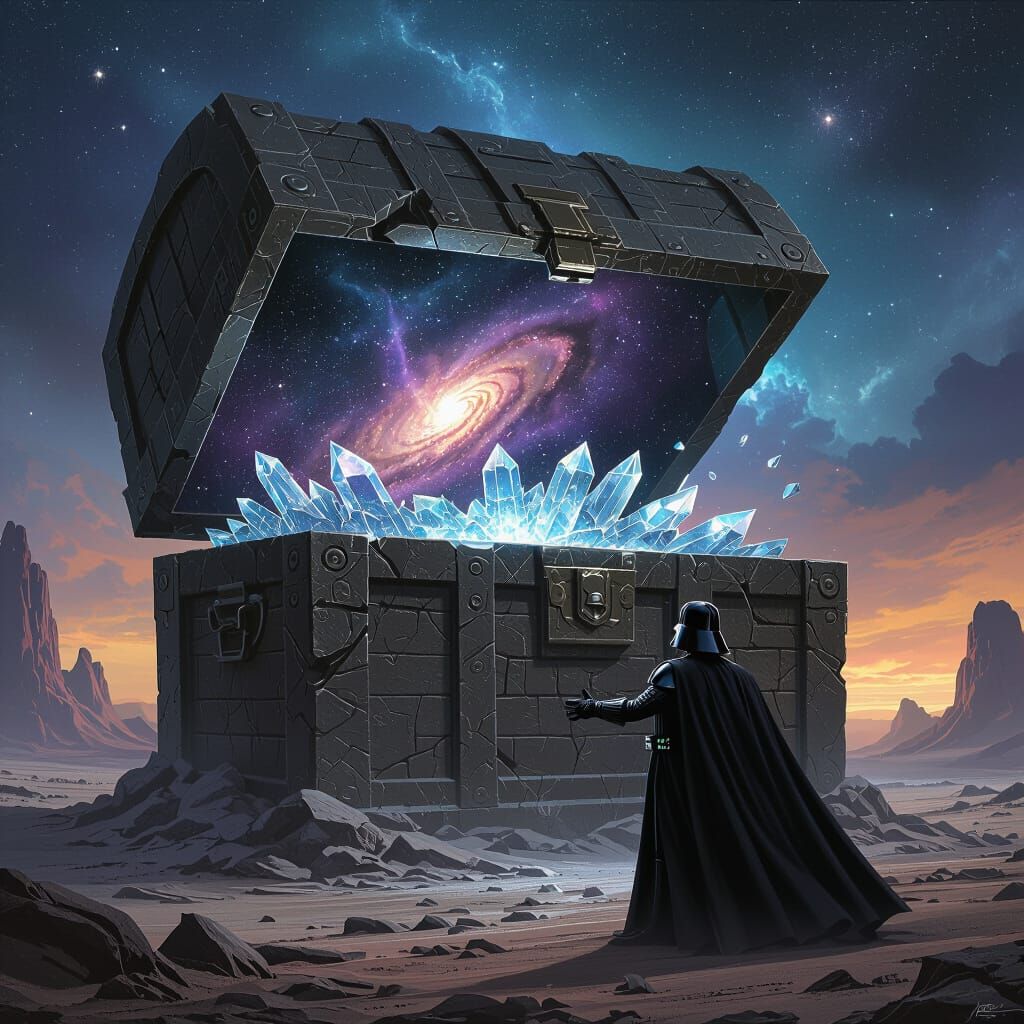 Cosmic Chest: Darth Vader Confronts Shadowy Figure