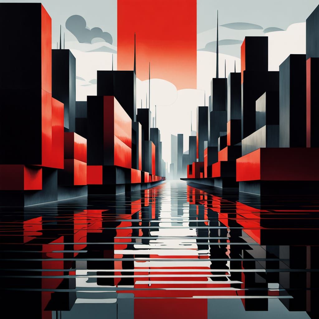 Vibrant Urban Abstraction in Red and Black