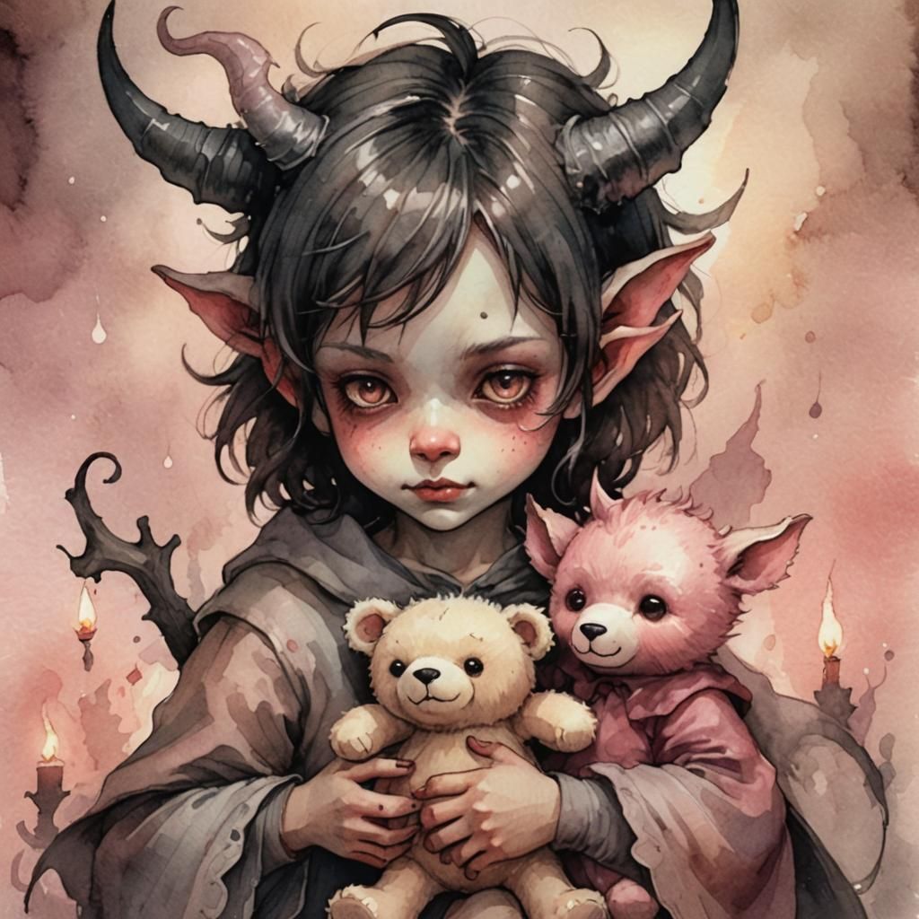 cute demon with a teddy bear