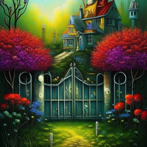 Detailed Floral Fantasy in Mixed Media Style