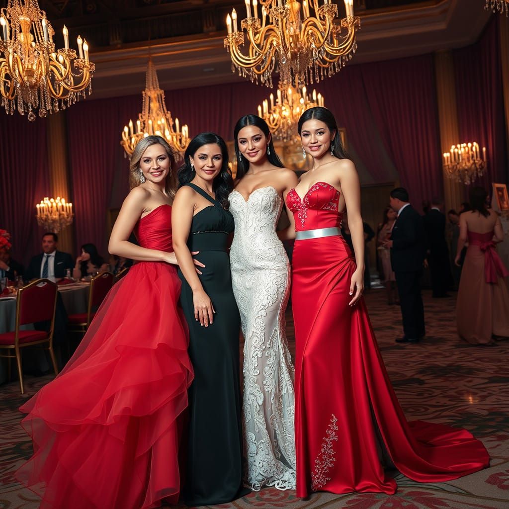 Luxurious Ladies Unite in Opulent Elegance, Cyberpunk Style