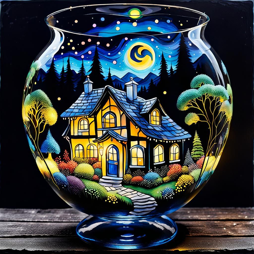 Dark Fantasy Night in Glass Painting