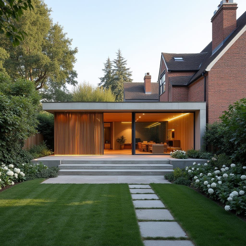 Minimalist Timber & Glass Extension to Red Brick House