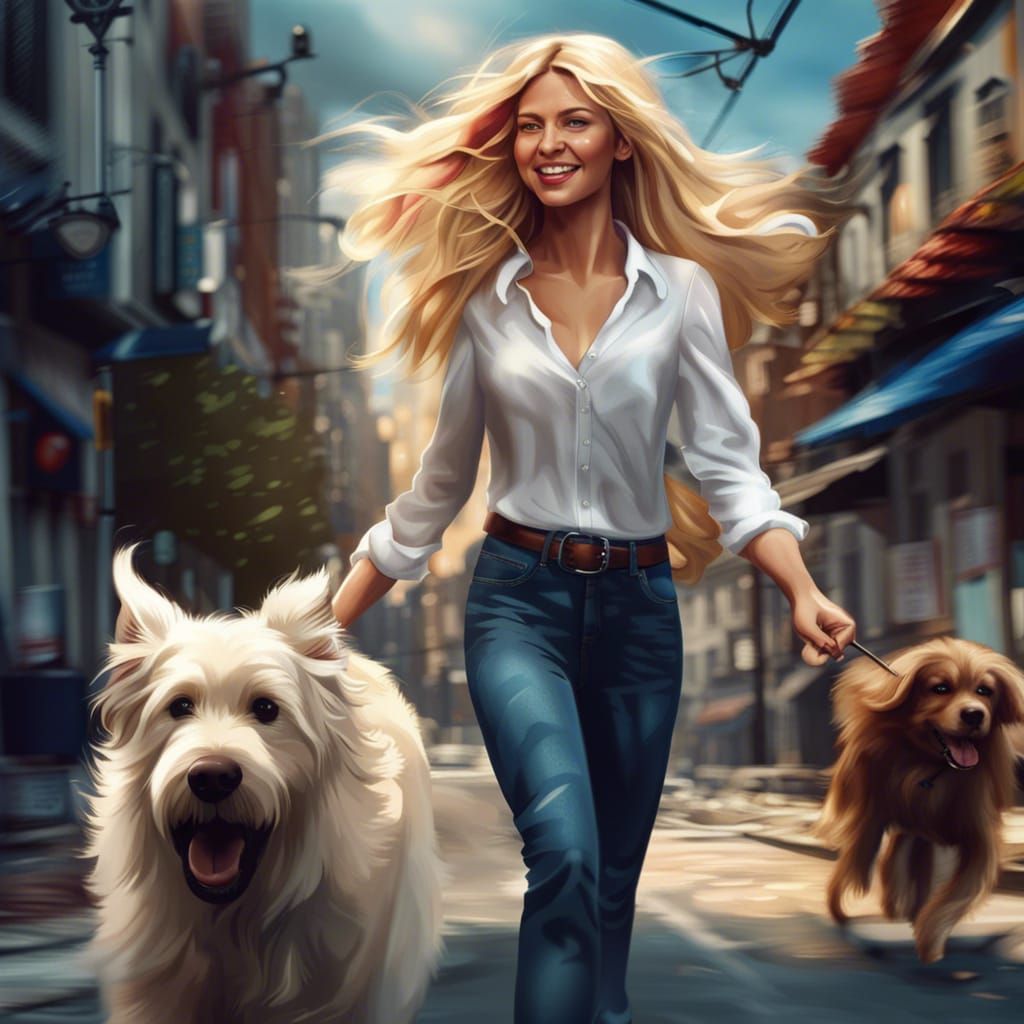 Woman and Dog in Comic Style Digital Art