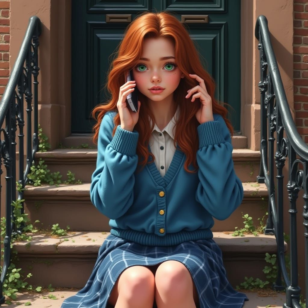 Hyperrealistic Portrait of a Girl Talking on Cellphone