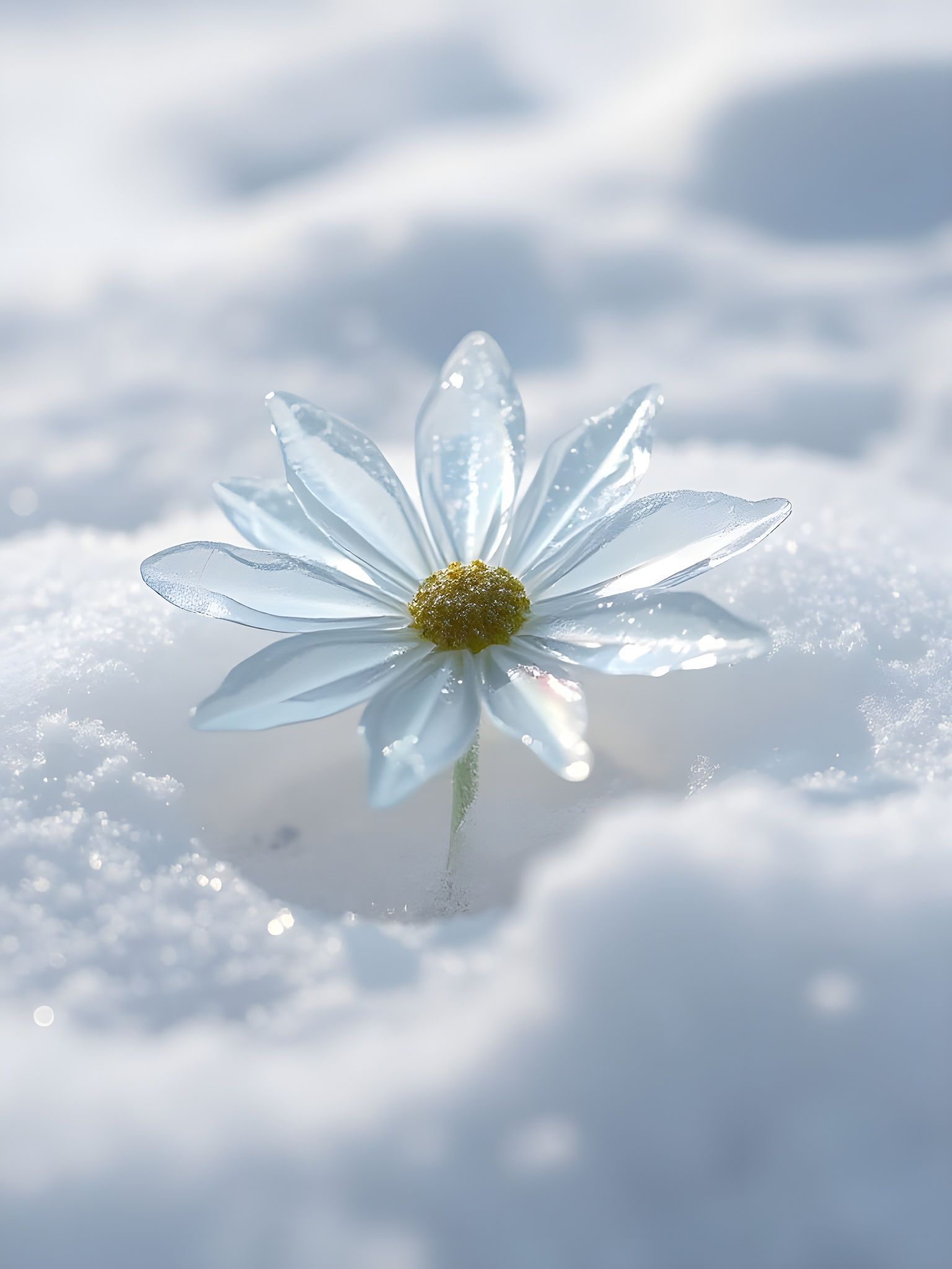 Ice Daisy Emerges From Snowy Landscape