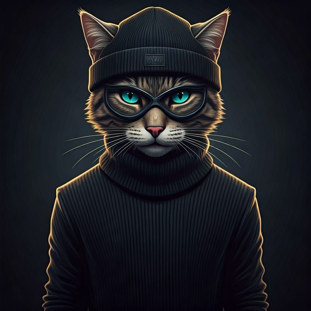 Mysterious Feline Figure in High Contrast Illustration