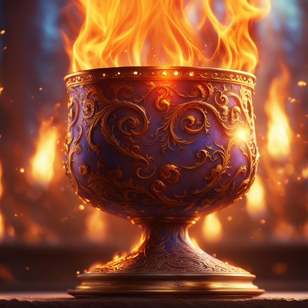 Flaming Goblet on Mystical Altar, Fantasy Concept Art