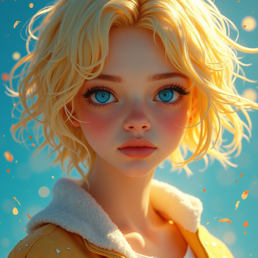 Blonde Woman Portrait with Blue Eyes as Digital Art