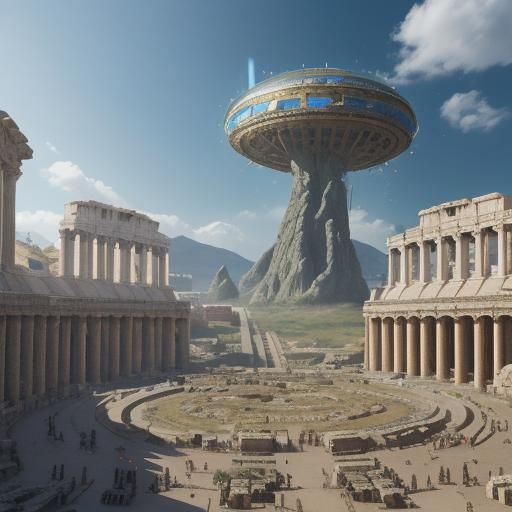 Alien Invasion in Ancient Rome: Detailed Matte Painting