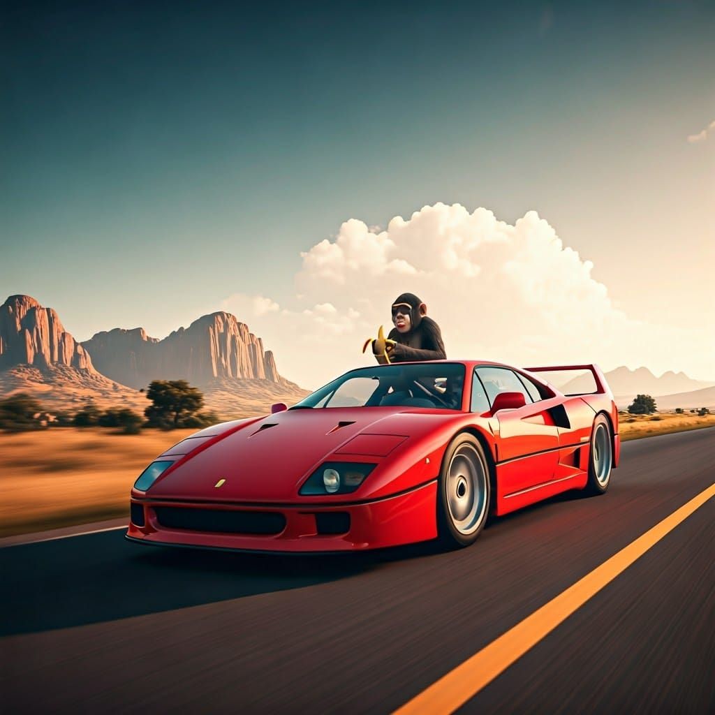 Monkey Speeds Down Savannah Road in Ferrari F40
