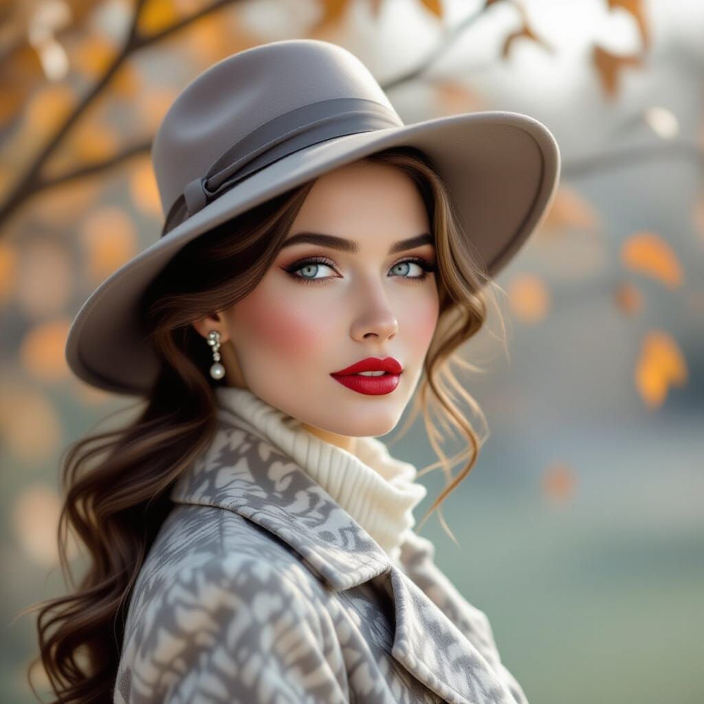 19th Century Beauty Portrait with Autumn Branches