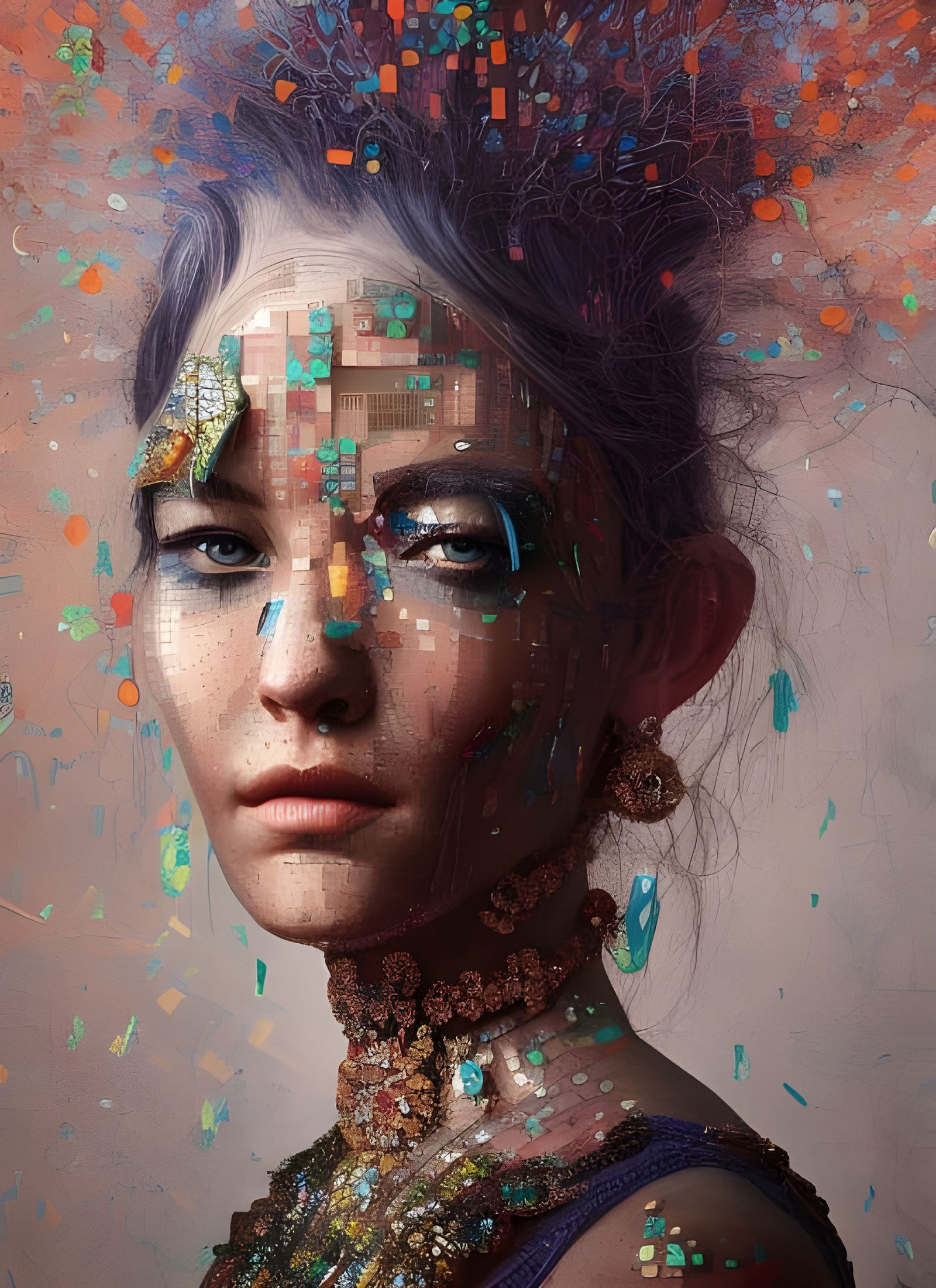 Beautiful Woman with Mosaic Dress, Digital Art