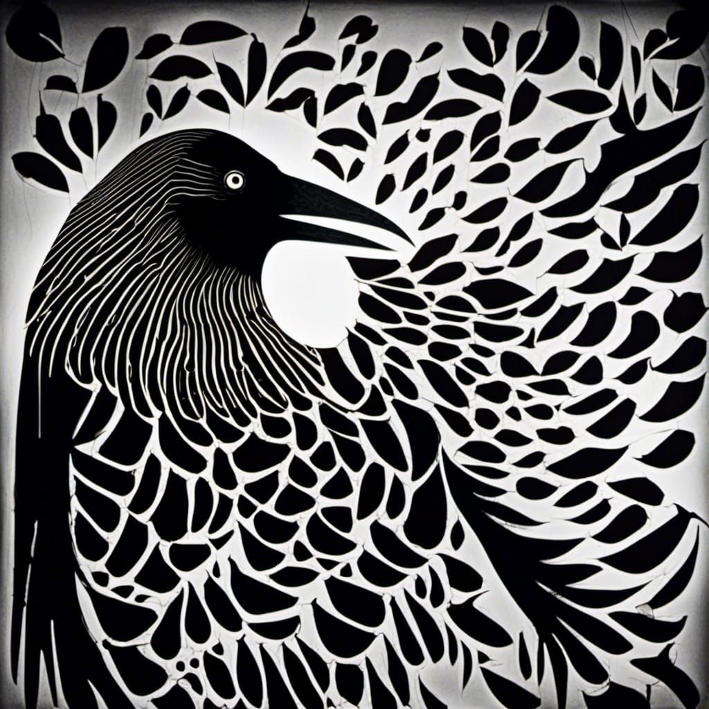 Raven in Skeleton: High-Contrast Photogram Art