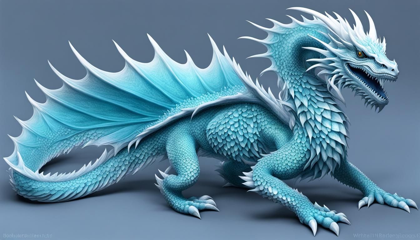 Icy Dragon in Cavern with Abstract Dragonscales