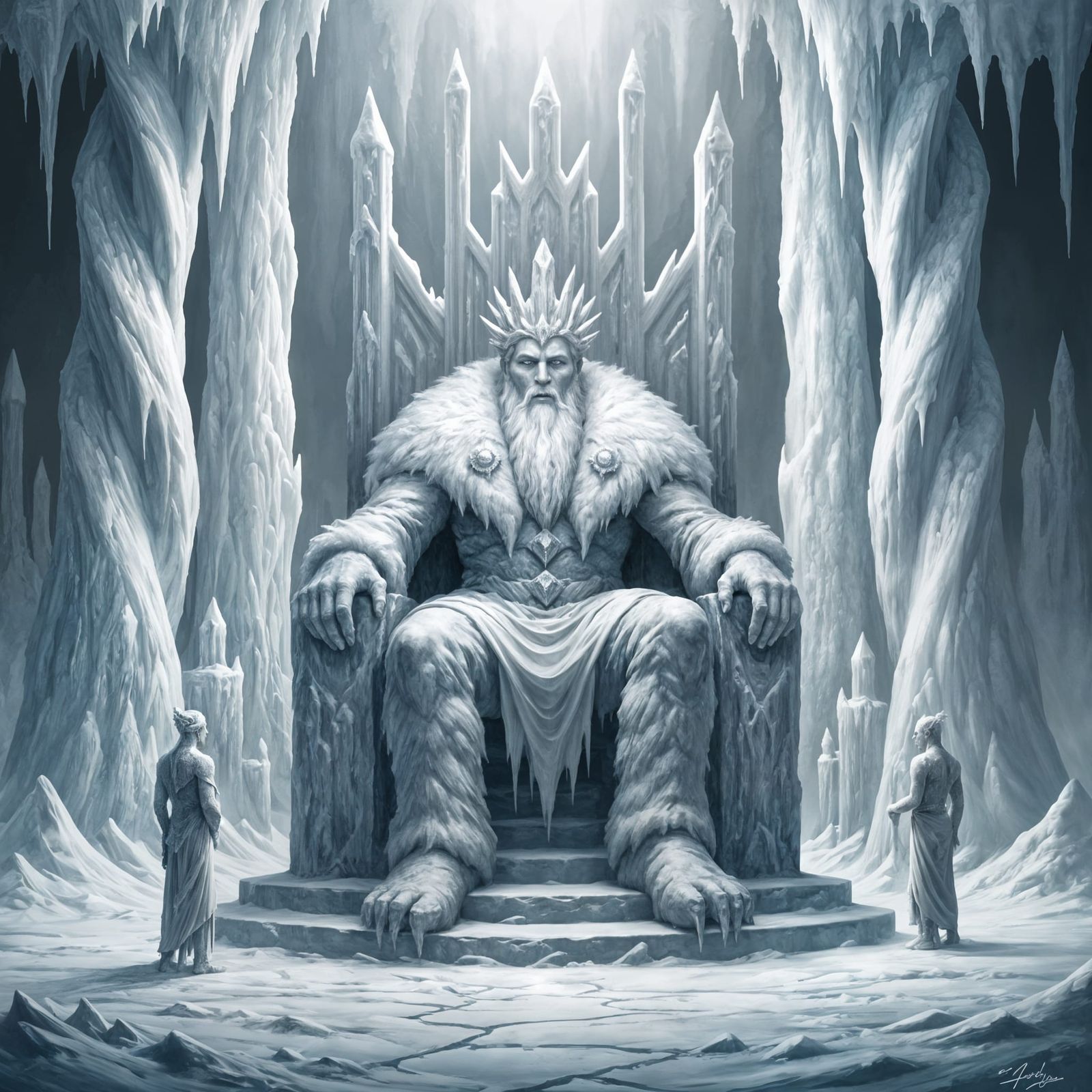 Monochromatic Frost Giant King on Glacier Throne
