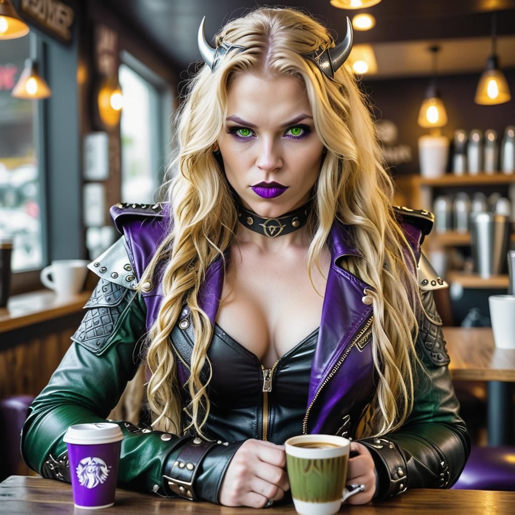 Valkyrie with Viking Hairstyle and Biker Outfit