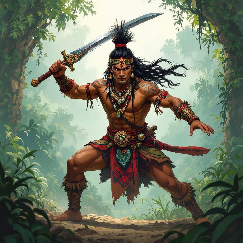 Dayak Warrior with Flying Mandau Sword