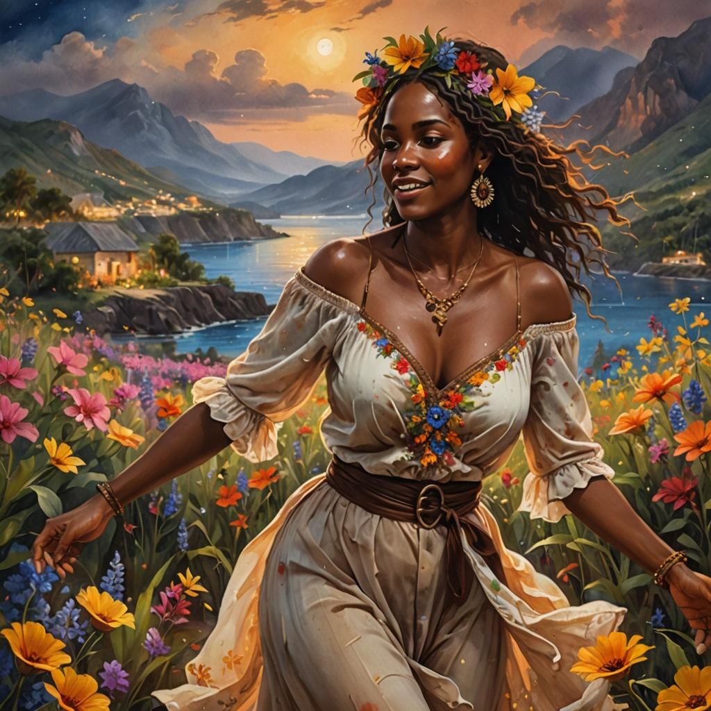 Passionate Haitian Creole Dancer at Night