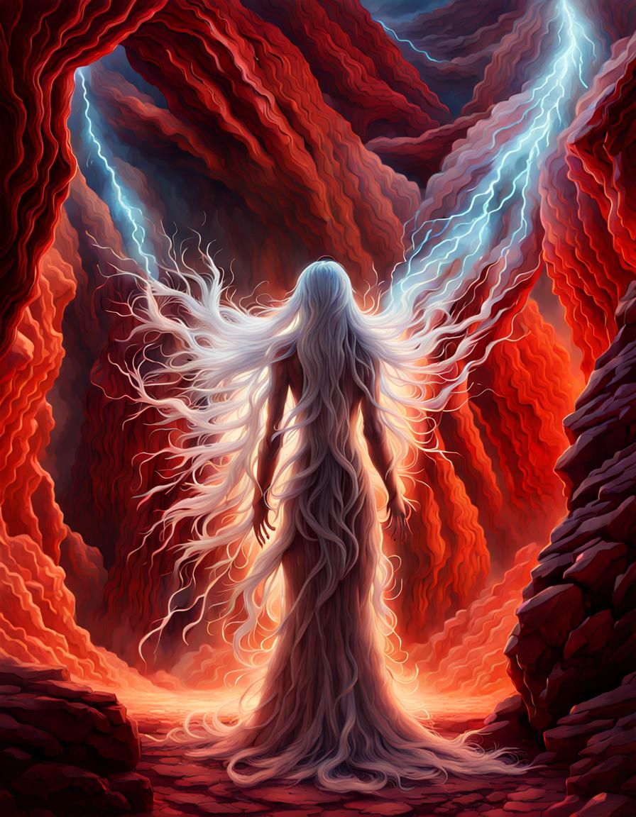 Crystalline Humanoid in Red Rock Cavern