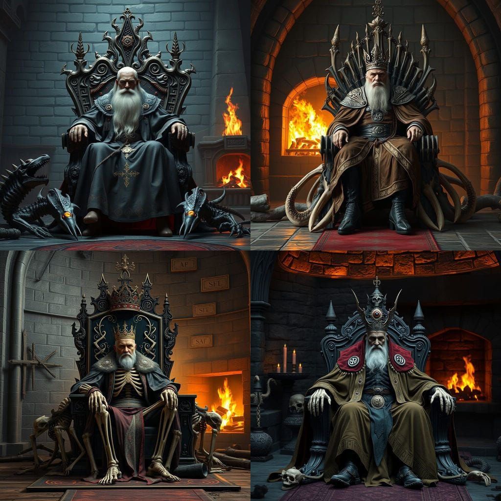 Bony Throne King in a Fiery Fantasy Realm