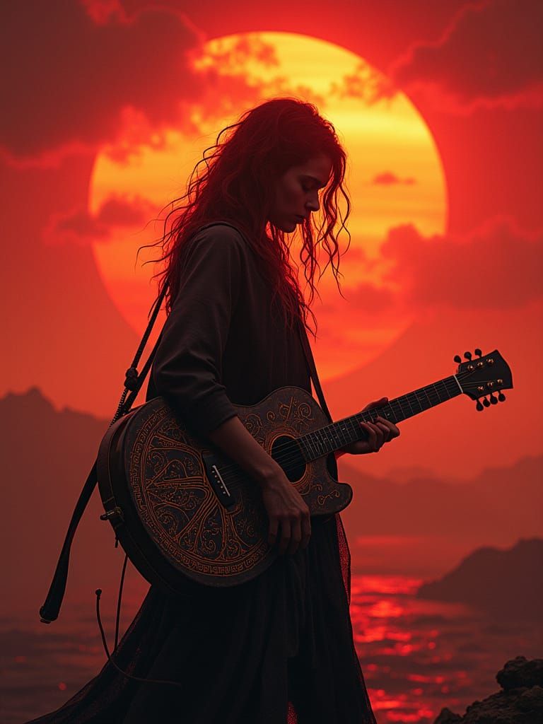 Ethereal Songstress Amidst Sunset Glory